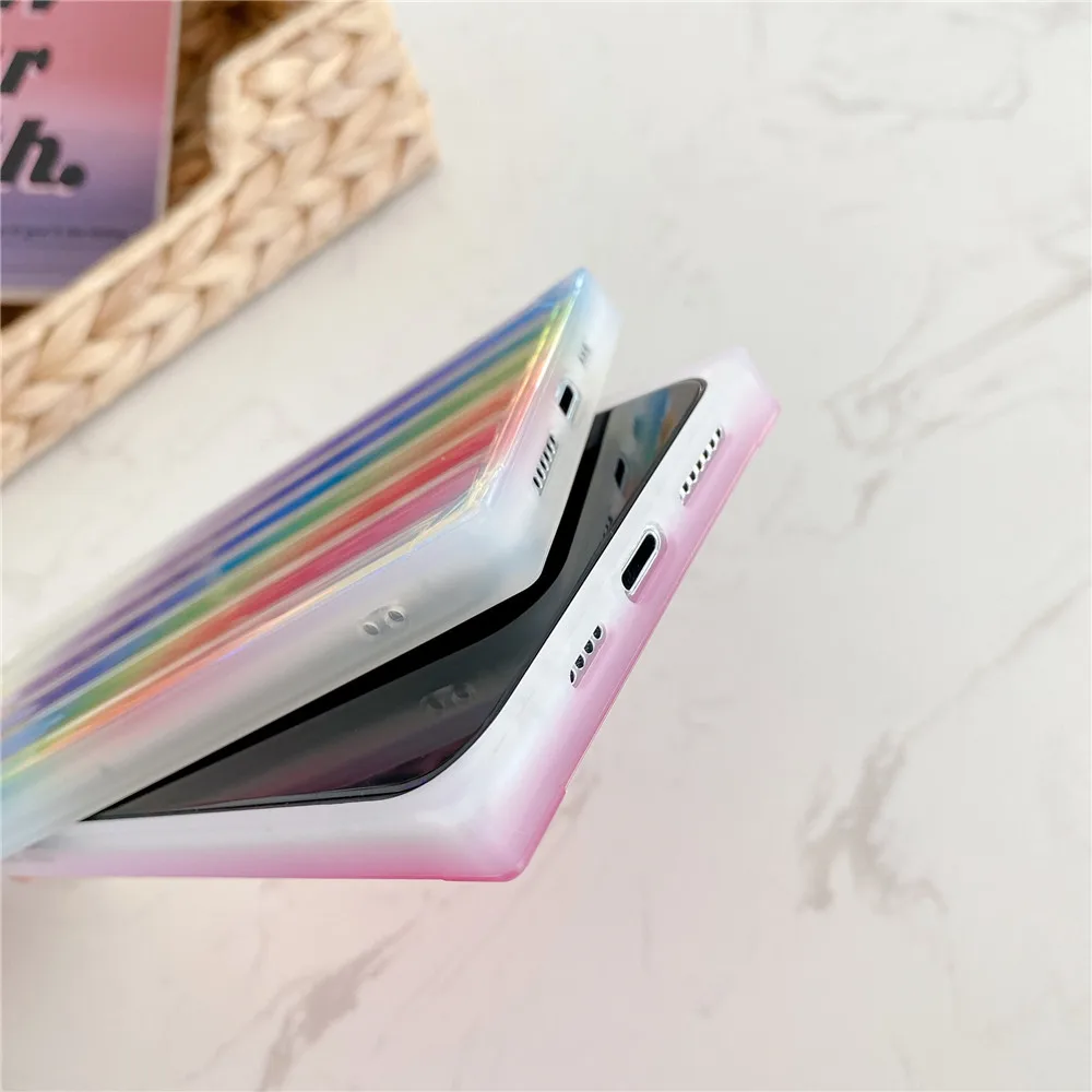 gradient color rainbow square phone case for iphone 12 mini 11 pro xs max xr 7 8 plus se 2020 transparent protection soft cover free global shipping