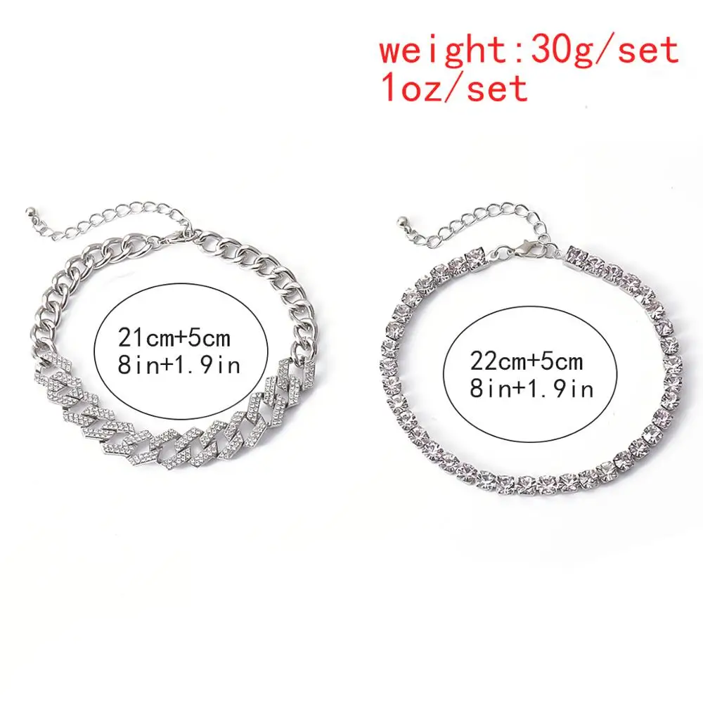

Lacteo Cuban Chain Rhinestone Chain Anklet Jewelry for Women Statement Double Shiny Crystal Anklet Summer Beach Barefoot sandals