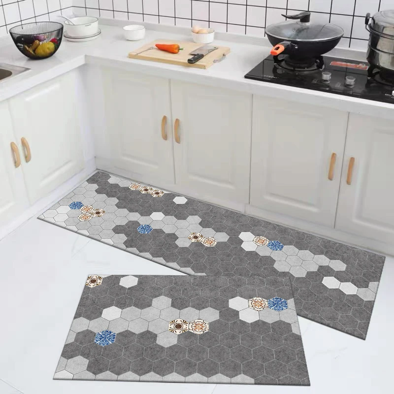 

PVC Waterproof Carpet Long Kitchen Floor Mat PU Leather Anti-slip Kitchen Rug Area Rug Living Bedroom Pray Pad Entrance Doormat