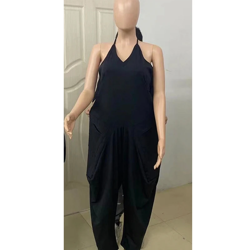 

One Piece Outfit Women Sexy V Neck Sleeveless Condole Belt Streetwear Plus Size Loose Harlan Jumpsuits Wholesale Dropshipping