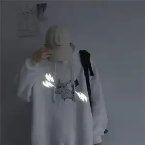 7 Moon Reflective Hoodies Loose Men's Sweatshirt Orange Autumn Winter Sweatshirts Men Streetwear Cool Japan Hoodies Funny Male - Цвет: 7