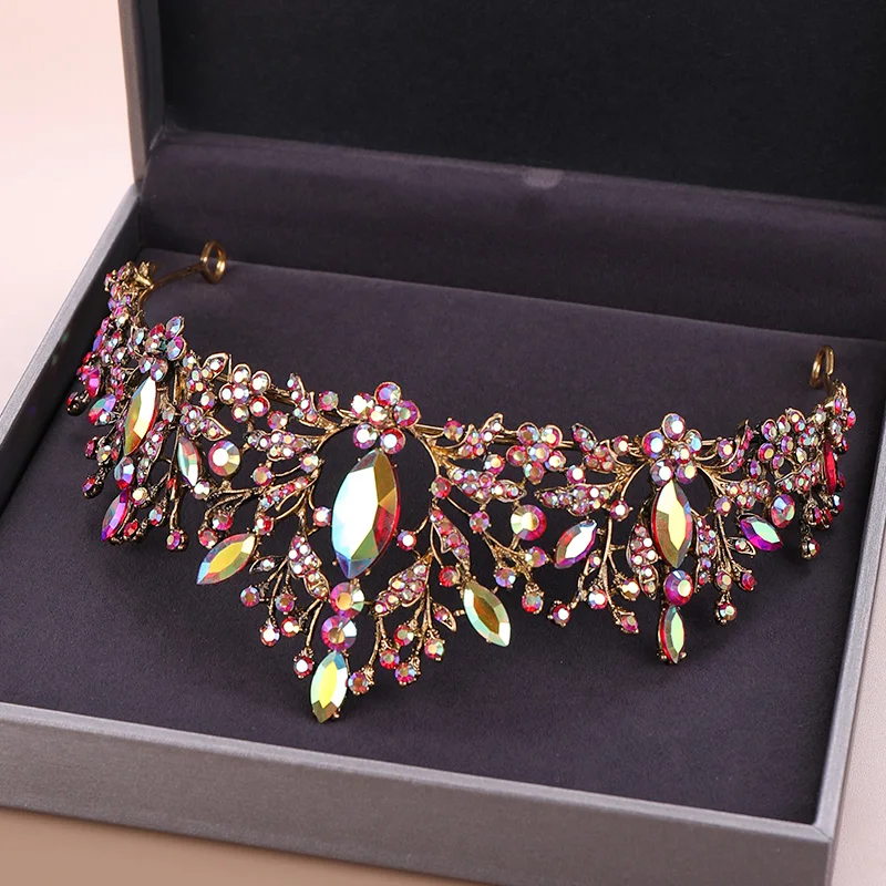 Свадебная корона тиара красочные барокко Стразы Кристалл Корона невесты