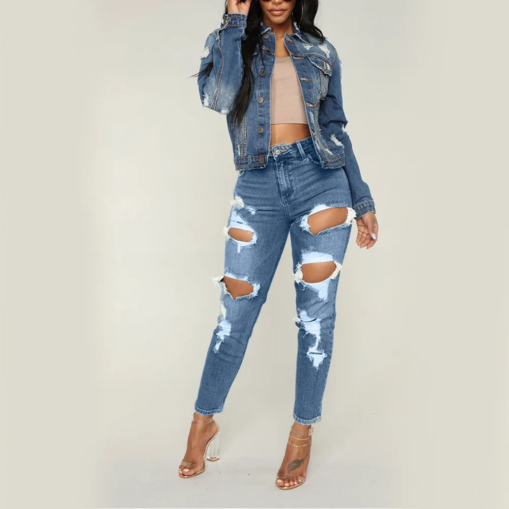 JAYCOSIN Women Clothes Jeans Sexy Skinny Elastic Denim Trousers For Girls Casual Hole Ripped Distressed Pencil Femme 2020 | Женская
