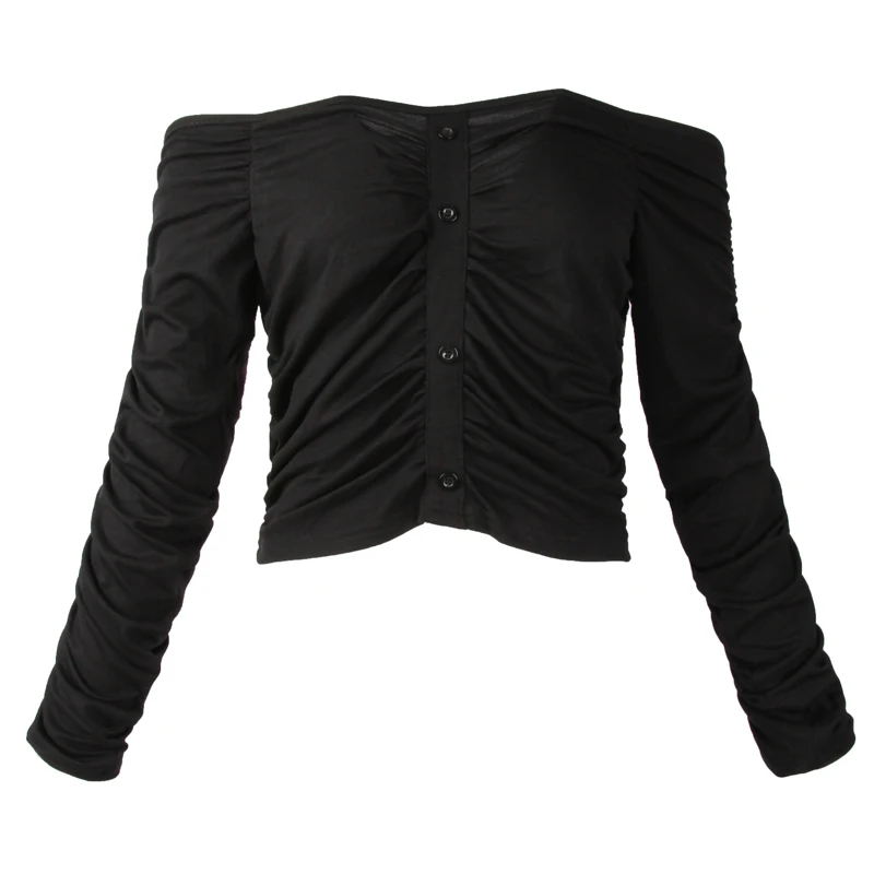 

Плиссированная облегающая футболка на одно плечо с длинными рукавами до ключиц в Корейском стиле