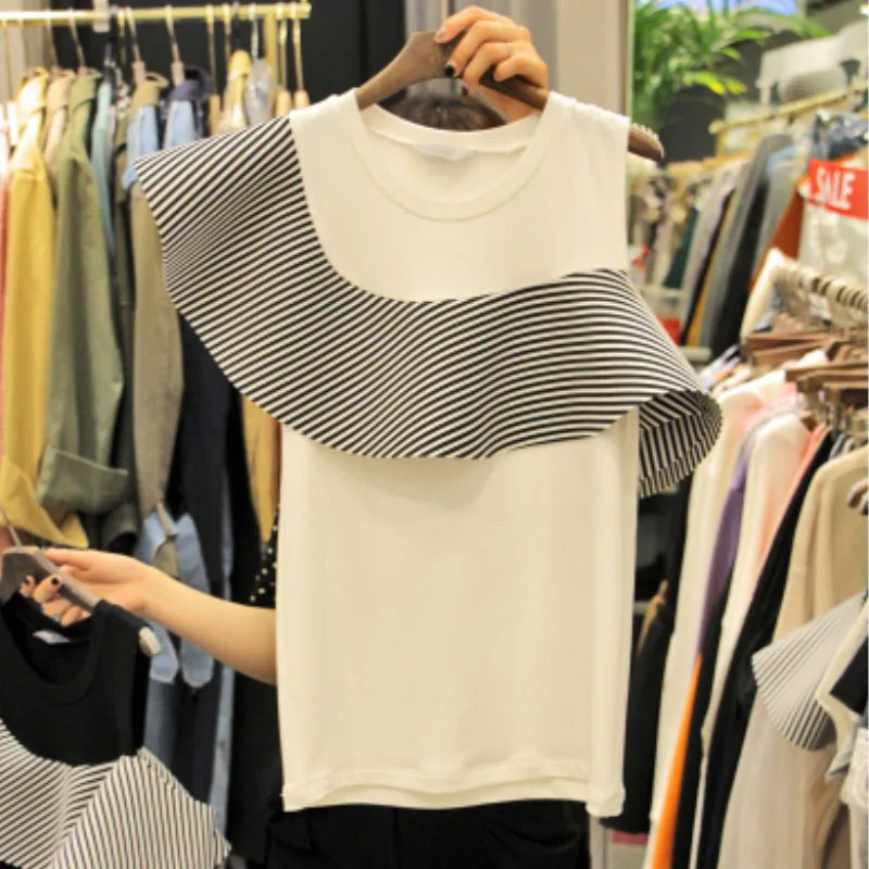 Футболка женская с оборками на плечах асимметричная облегающая модная футболка