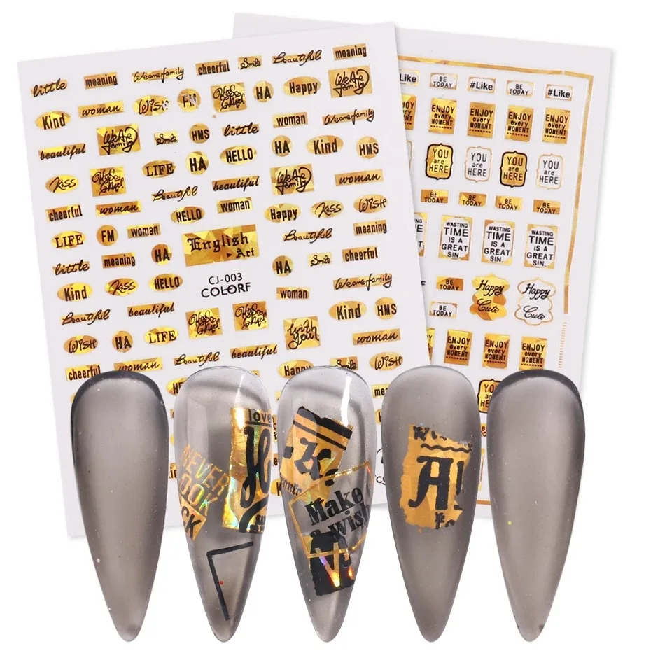 

Nail Back Glue Decals Tips Golden English Alphabet Lines Designs Stickers Decoration For Beauty Salons