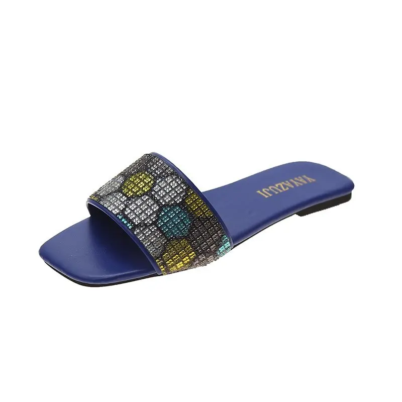 

2021 Summer New Fashion Women's Slippers Solid Color Square Toe Casual Women Slippers Outdoor No-slip Ladies Flat Slippers