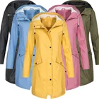 Для женщин однотонная куртка-ветровка на открытом воздухе с капюшоном длинное пальто Верхняя одежда с защитой от ветра размера плюс 5xl теплая куртка с капюшоном