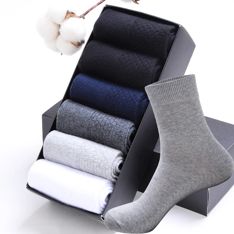 

HSS 2021 High Quality Casual Men's Business Socks Summer Winter Cotton Socks Quick Drying Black White Long Sock Plus Size US7-14