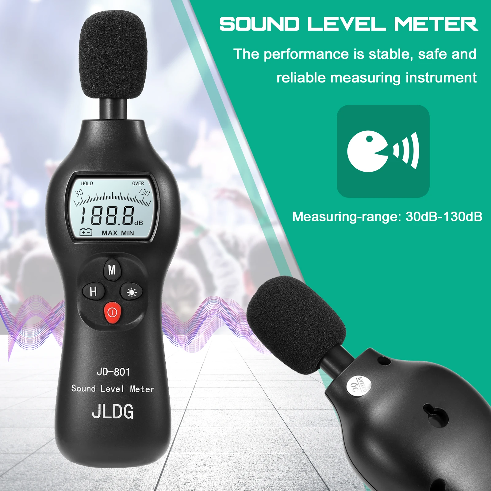 

JD-801 Digital Noise Detector Decibel Monitoring Device Sound Level Meter Measuring Instrument LCD Noise Decibel Meter