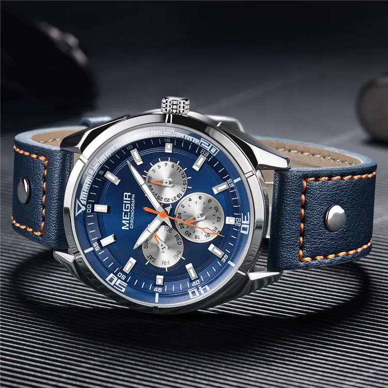Часы MEGIR Мужские кварцевые в стиле милитари роскошные брендовые с календарем и