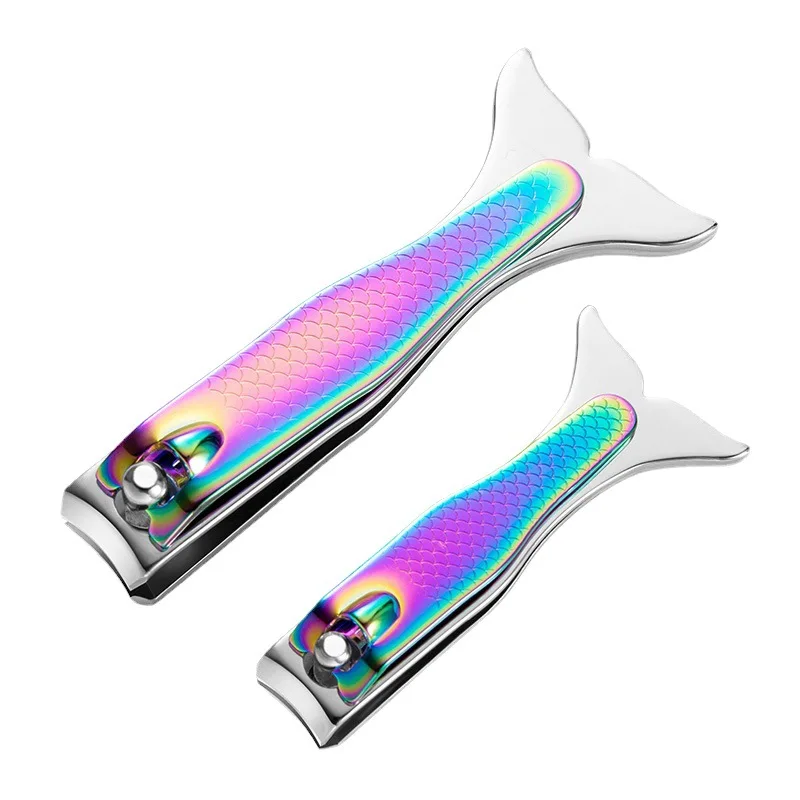 

New Nail Clippers Titanium Color Gradient Mermaid Handle Large Nail Scissors Cutter Set with File Manicure Tools Professionals