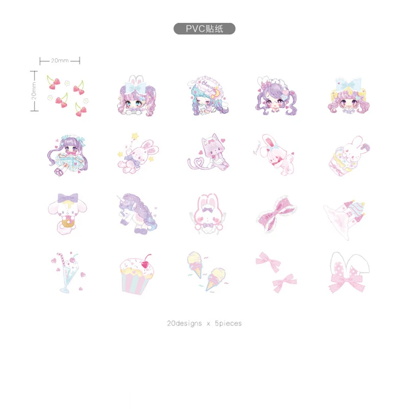 

100Pcs/pack Pink Girl Stationery PVC Sticker Scrapbooking Seal Kawaii DIY Diary Journal Decorative Adhesive Label Supplies