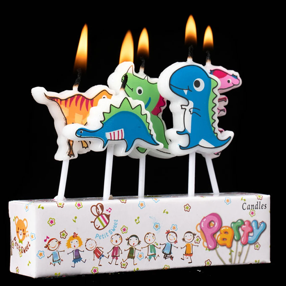 

5Pcs/Pack Cute Dinosaur Candles Creative Craft Candles Children's Birthday Party Cartoon Candle No Smoke Cake Baking Decoration