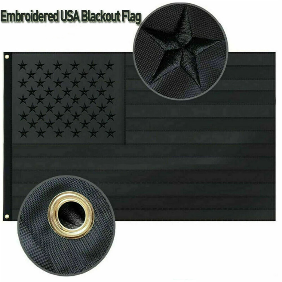 Bandera americana totalmente negra bordada, Bandera Negra t&aacute;ctica de EE. UU.-0