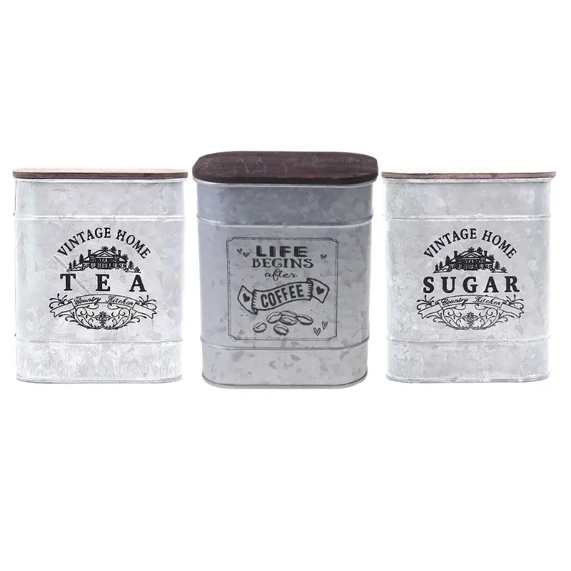 

Vintage Metal Square Candy Trinket Tin Storage Box with Wooden Cover Cans Coffee Tea Seasoning Jewelry Case 203F