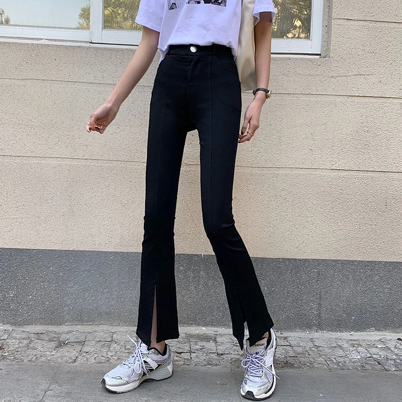 

Bell Bottomed Pants Women's Summer Thin Style High Waist Split Design Sense of Minority Show Thin Straight Tube Micro Early