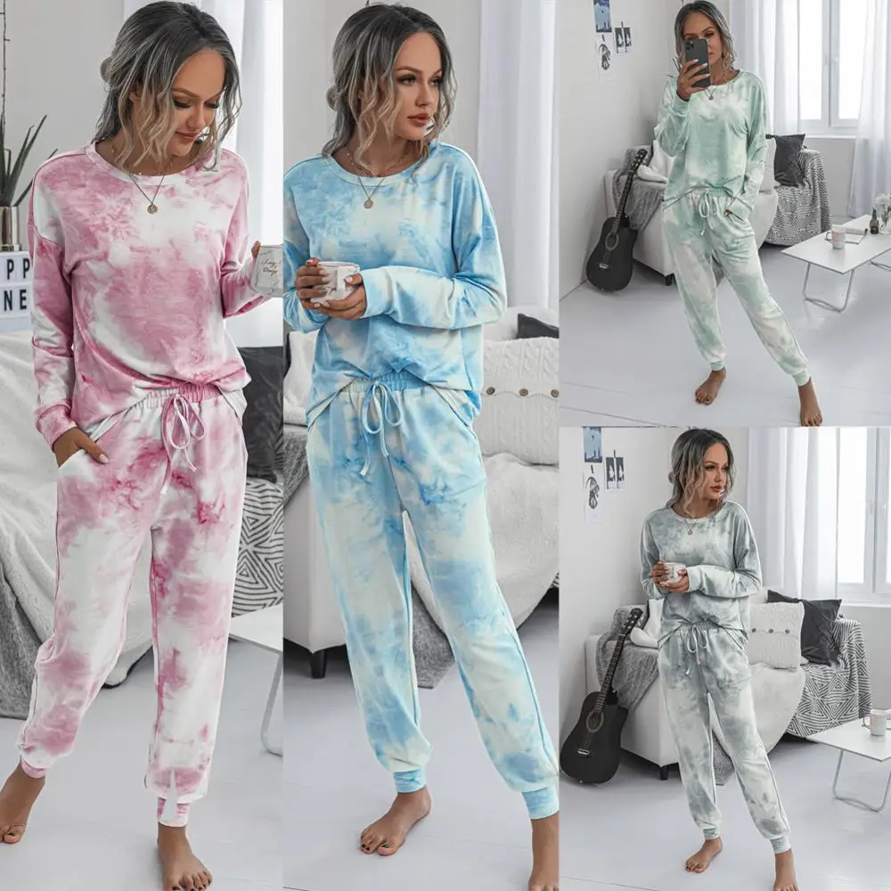 

BKLD Womens 2 Piece Sets 2020 Tie Dye Outfit Long Sleeve Top And Pants Sets Women Casual Homewear Two Piece Set Tracksuit Women