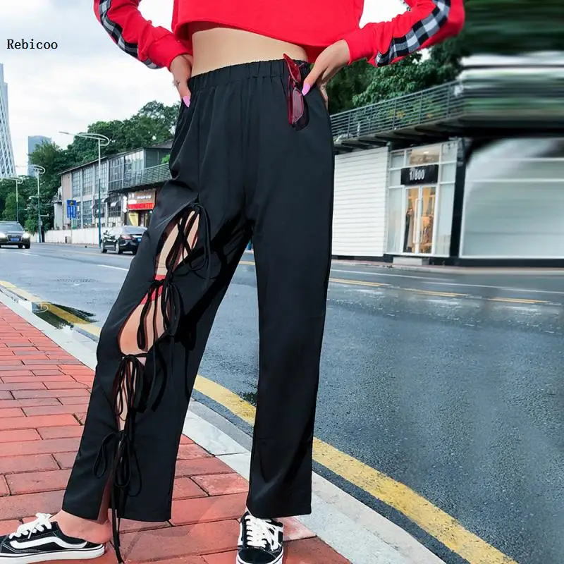 

Women Spring Stretch New Pencil Pants Casual Lace Up Side Bandage Skinny Trousers Female High Waist Sweatpants Pantalon Mujer