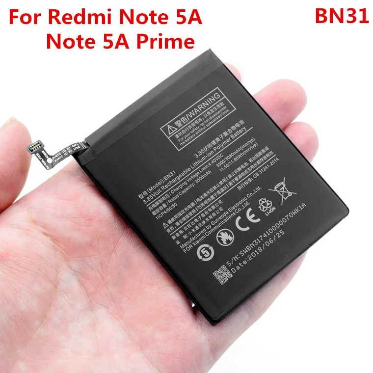 Note5A настоящий Аккумулятор для XIAOMI Redmi Note 5A Prime BN31 3000 мАч Замена 3 85 В литий ионный