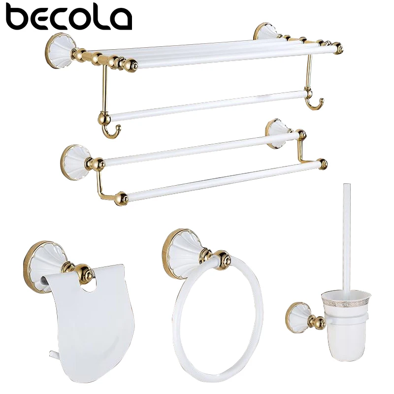 becola luxury bathroom accessories bathroom hardware set whitegold pendant polished toothbrush towel bar cloth hook towel rack free global shipping