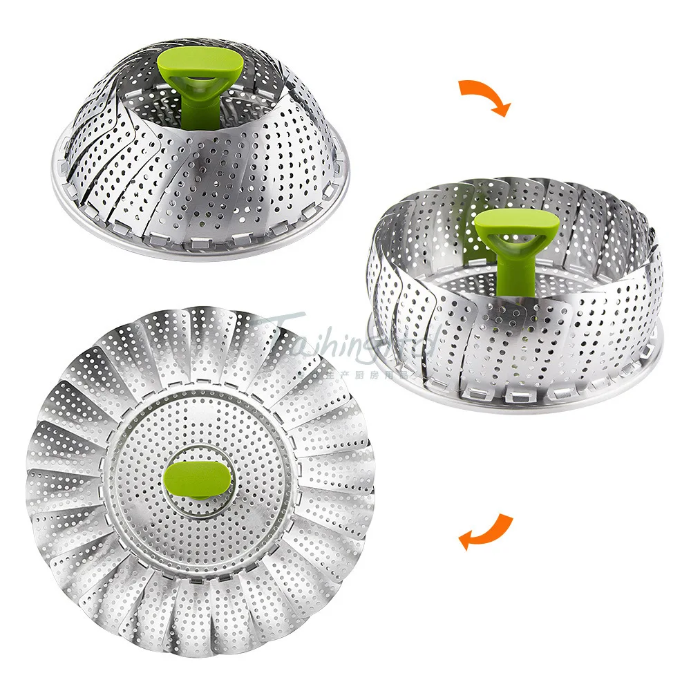 

Thicken 9 Inch Round Non-magnetic Large Diameter 24cm Retractable Basket Steamer Adjustable Stainless Steel Folding Steamer