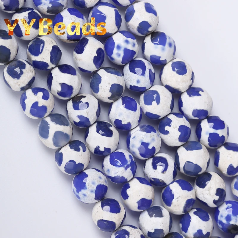 Натуральные граненые синие и белые полосы Dzi Агаты бусины тибетские Мистические