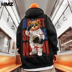 Толстовка HMZ 2021 с изображением астронавта и медведя, Осенние повседневные толстовки, Мужская Уличная одежда, толстовки, свитшоты, Мужской пуловер в стиле хип-хоп, хлопковый свитшот с капюшоном