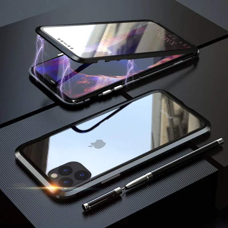 Двухсторонняя для стекла чехол на магните Apple iPhone 11 Pro Max Магнит Чехол класса люкс