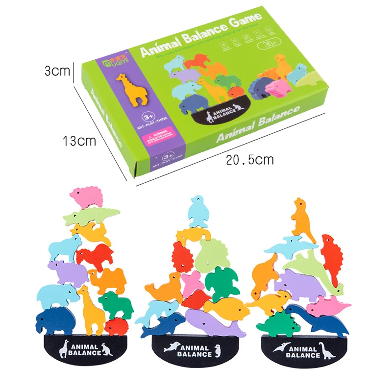 

Children Toys Montessori Wooden Animal Balance Blocks Board Games Toy Dinosaur Educational Stacking High Building Block Wood Boy