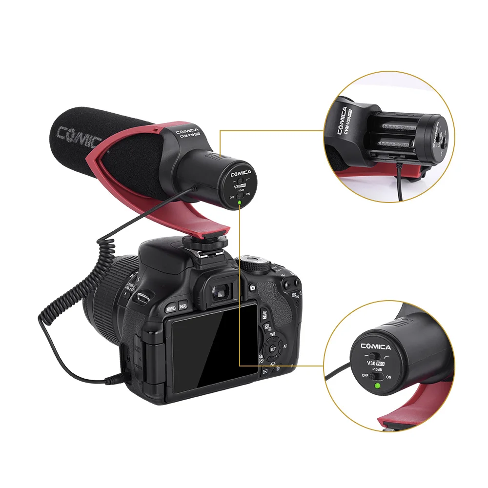 COMICA CVM-V30 PRO Super Cardioid Condenser Shotgun Microphone for Canon Nikon Sony DSLR Camera (with Windmuff) enlarge