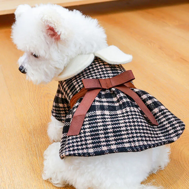 

Luxury Dog Clothes Warm Coat Winter Plaid Bowtie Coat Princess Dress Jacket For Small Dog Bichon Chiwawa Pet Clothing Pet Outfit