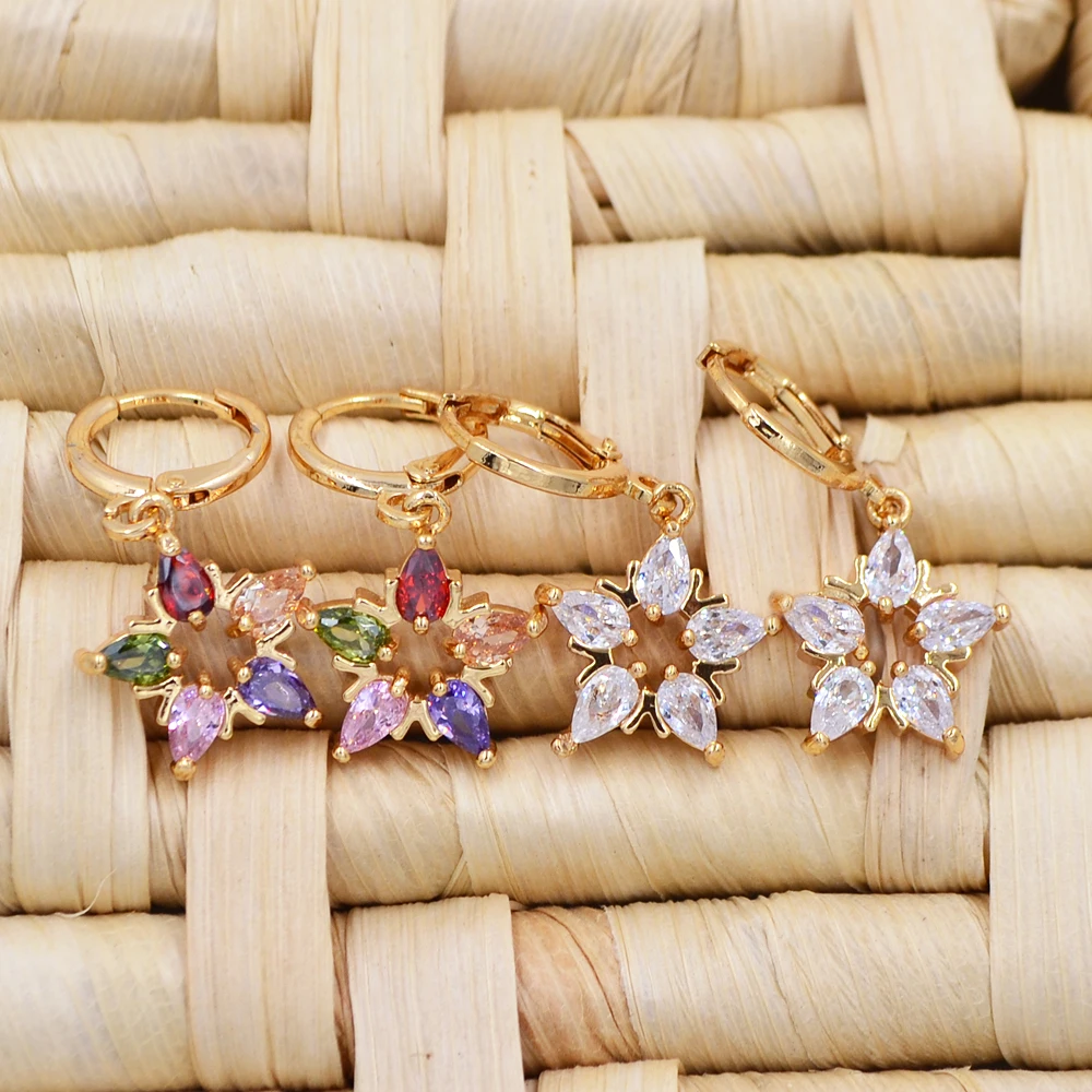 Женские Разноцветные серьги подвески с фианитом золотые в форме звезды