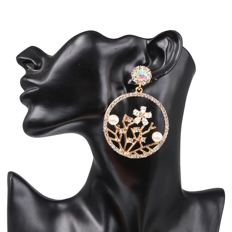 Роскошные круглые висячие серьги с цветком сливы кристаллами для женщин и