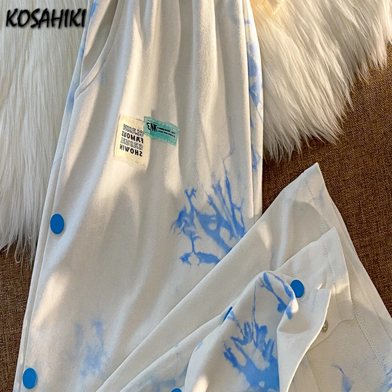 

KOSAHIKI 2021 Tie Dye Wide Leg Pants Women's High Waist Straight Pants Korean Harem Pants Casual Loose Sweatpants Femme