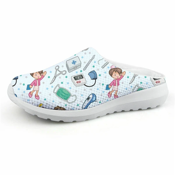 H5806CA ELVISWORDS Cartoon Nurse Print Slippers women Cute Medical Doctor Air Mesh Sandals Summer Casual Beach Flat shoes Zapatos Mujer - Цвет: H5806CA