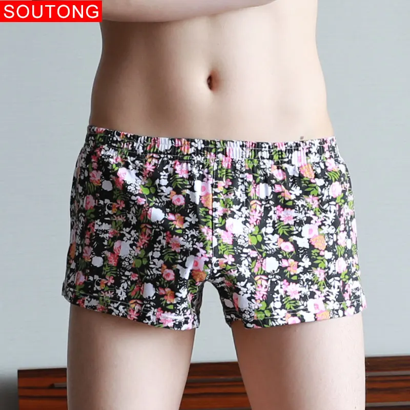 Soutong, мужские трусы, боксеры, короткие, хлопковые, с принтом, для дома, свободные, для сна, боксеры, para hombre, мужское нижнее белье, боксеры - Цвет: pink