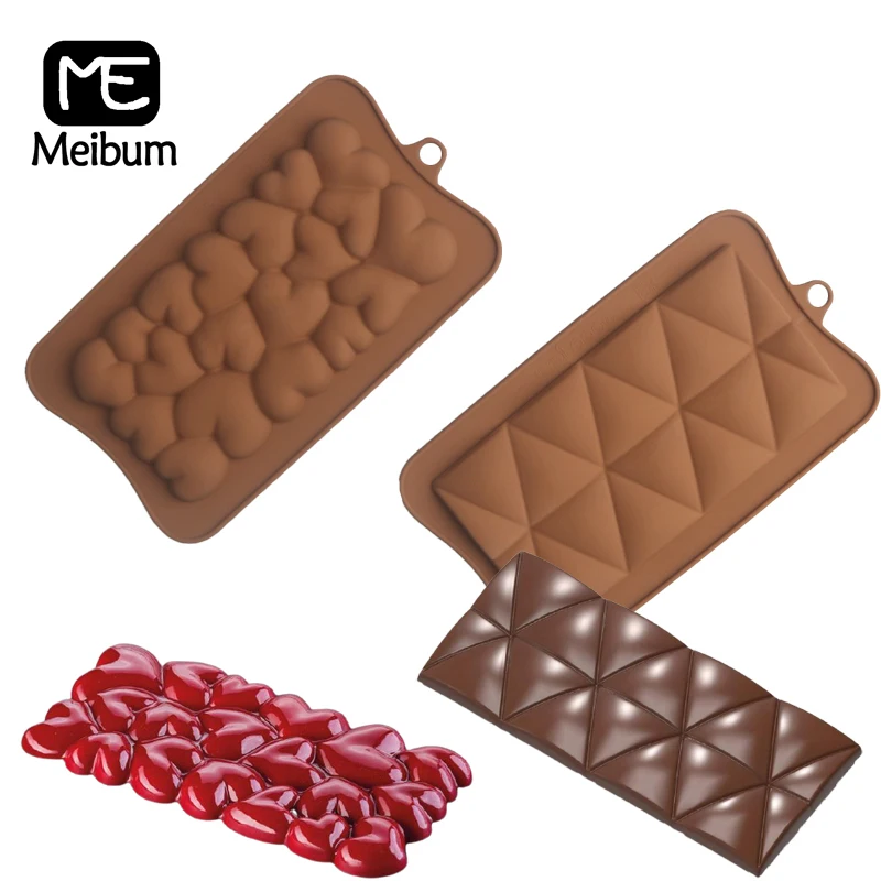 

Meibum Heart-Shaped Geometric Texture Silicone Chocolate Molds Child Gift Sweety Baking Tools Candy Block Mould Dessert Bakeware