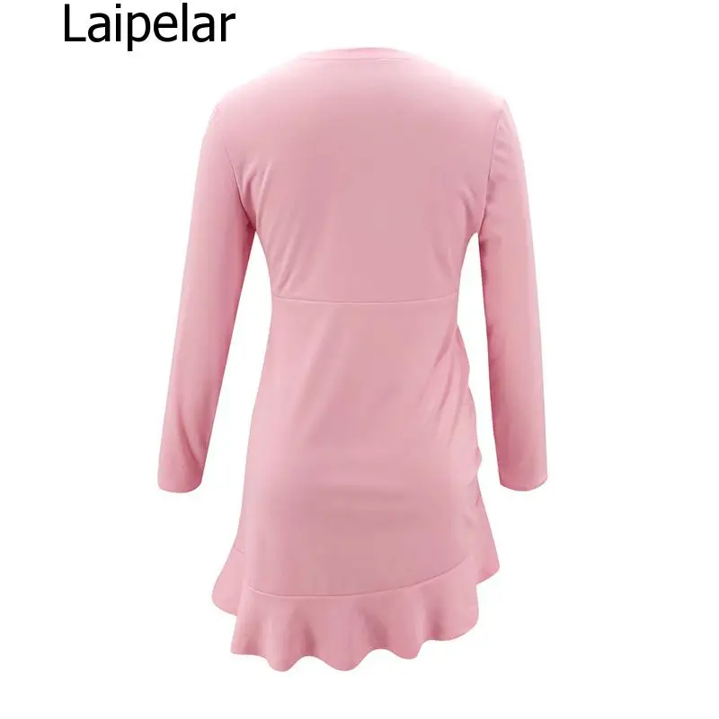 Сексуальное мини платье с круглым вырезом и высокой талией длинными рукавами