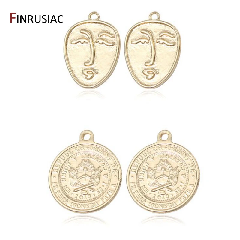 Латунный металлический позолоченный кулон подвеска с лицом и круглая памятная