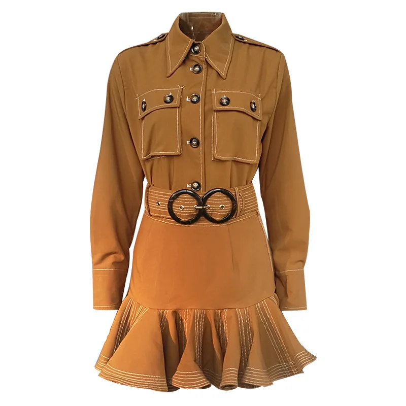 Комплект юбок с высокой талией из 2 предметов однобортные рубашки длинным