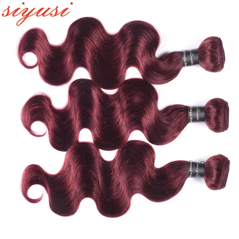 

SIYUSI Pre-colored Burgundy Brazilian Hair Weave Bundles 99j Red Remy Body Wave Human Hair Extensions 3 or 4 Bundles Deals