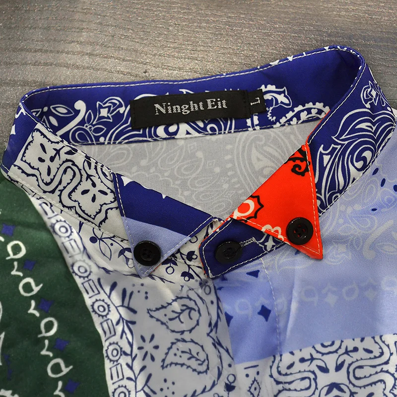 Рубашка мужская с длинным рукавом повседневная в стиле хип-хоп пэчворк принтом