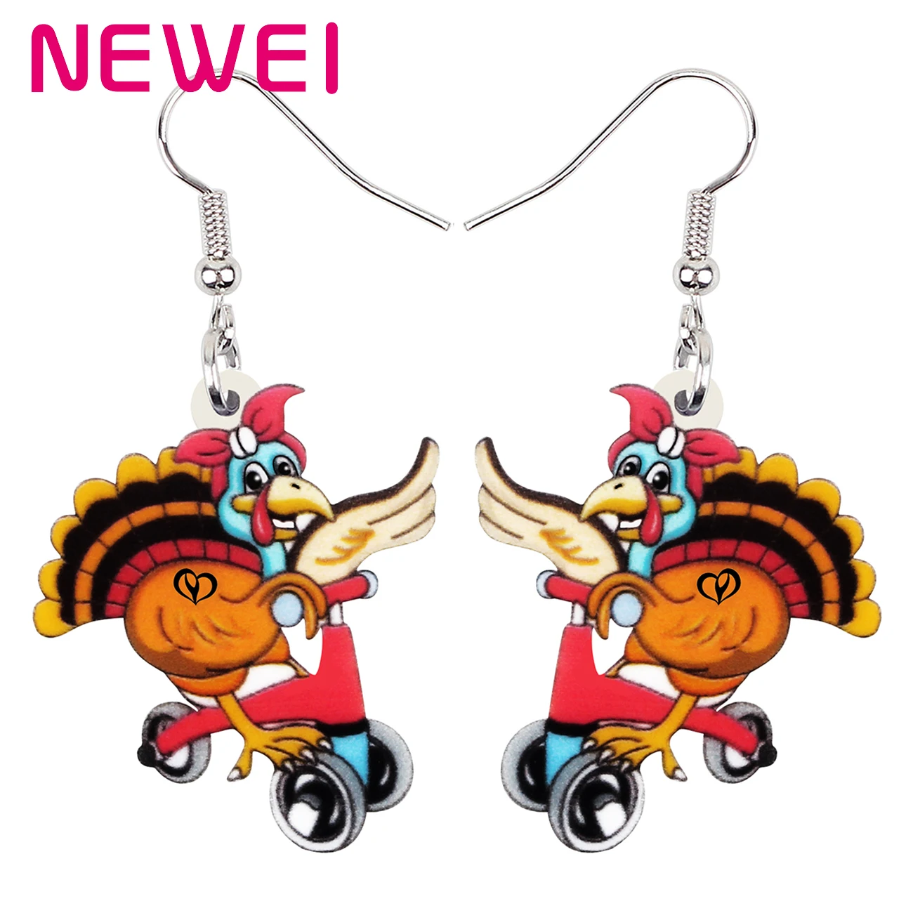 

NEWEI Thanksgiving Acrylic Sweet Hello Tricycle Turkey Chicken Earrings Unique Drop Dangle Jewelry For Women Girls Charm Gifts