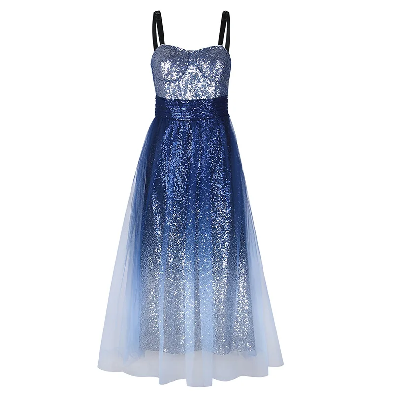 Женское винтажное платье со звездами блестящее вечернее элегантное длинное с