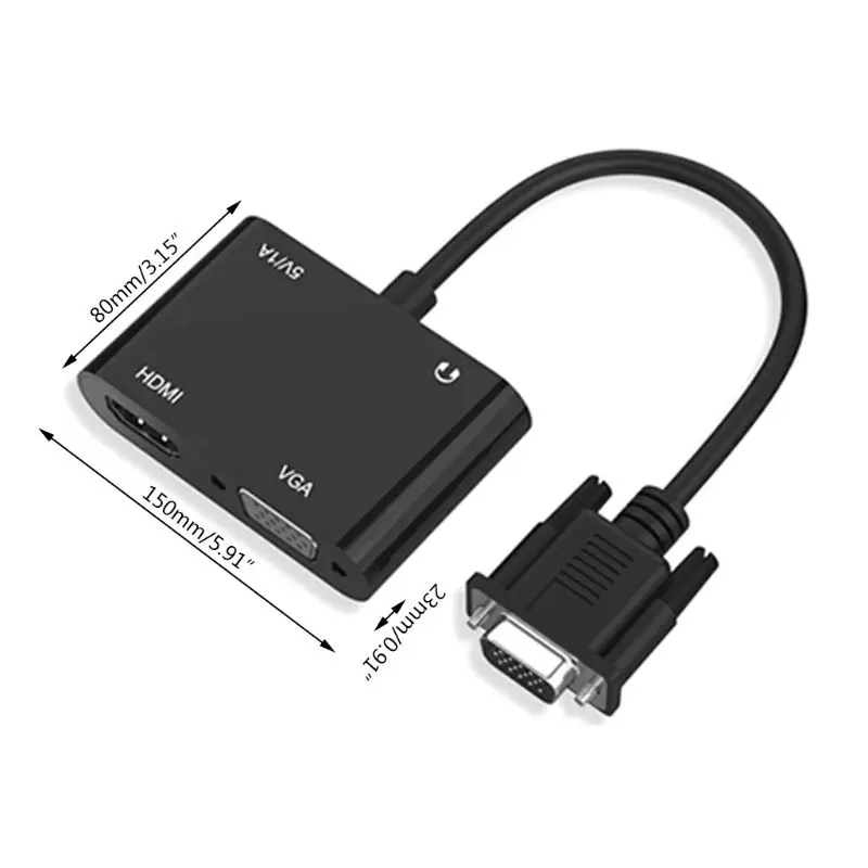 

2 in 1 VGA to HDMI + VGA Video Converter Cable Adapter with Dual Interfaces 1080P Micro USB for PC Laptop TV