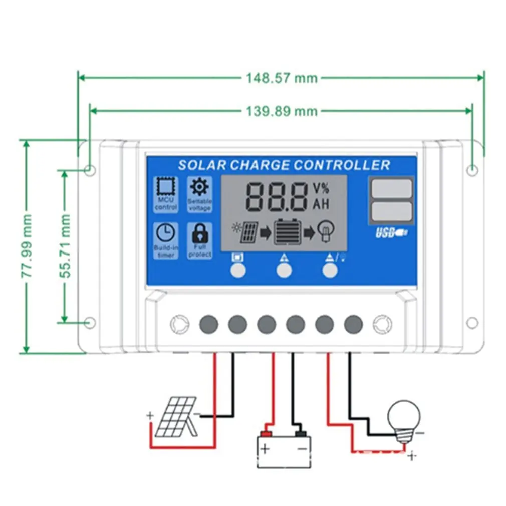 

Professional Dual USB 12V/24V 10A Solar Panel Controller Battery Charge Regulator LCD Display Regulator Solar Controller