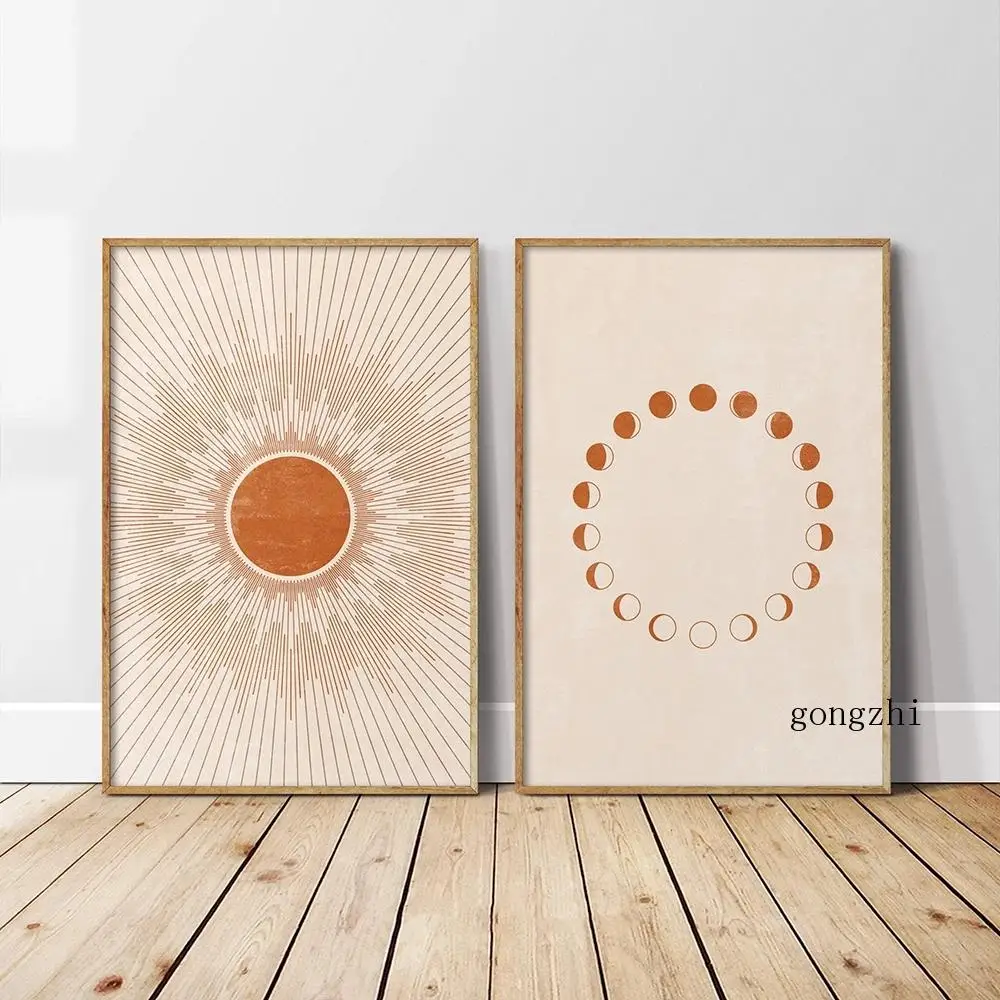 

Boho Sun and Moon Poster Minimalist Abstract Line Canvas Painting and Prints Modern Wall Art Pictures Living Room Bedroom Decor