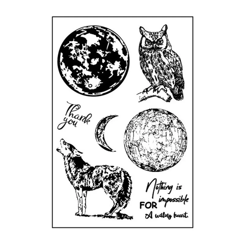 Прозрачный штамп эльф бабочка Одуванчик Кот звездное небо Волк Луна пиратский