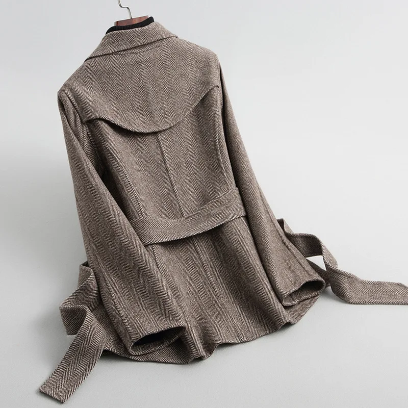 Женский шерстяной твидовый Блейзер 19FW Полосатое облегающее пальто в